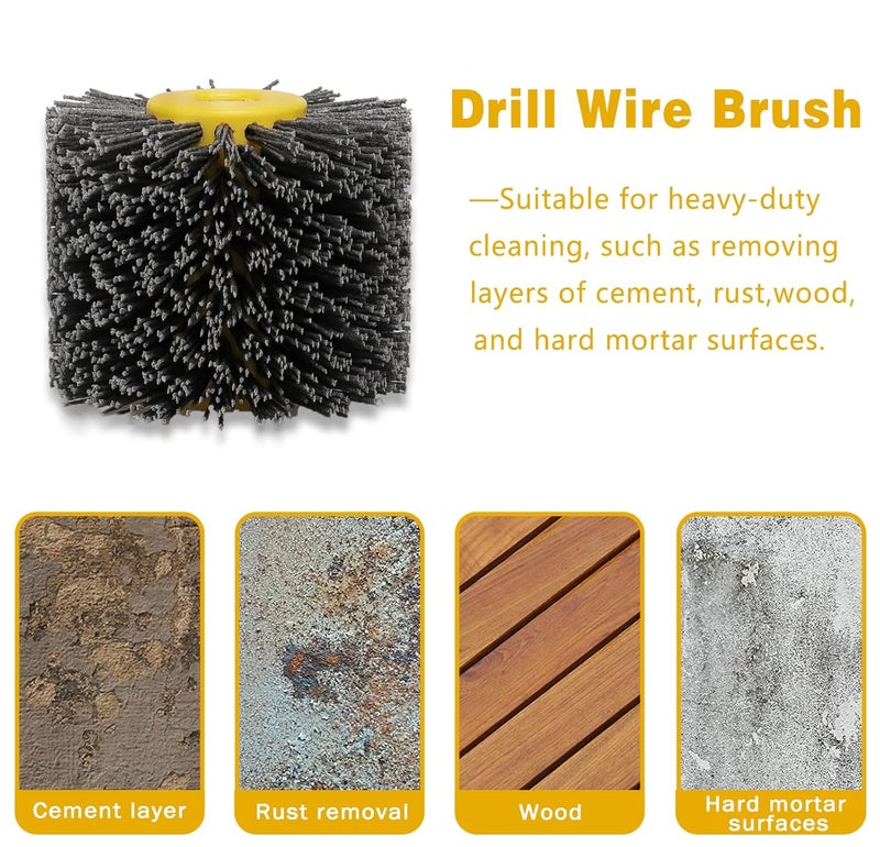 Shineboc Abrasive Nylon Wire Drawing Wheel Drum Brushes, 180 Grit 120x100mm Wheel Drum Burnishing Tool Polishing Brush Wooden Wheels for Wood Furniture Working Surface Conditioning Tool - Image 4